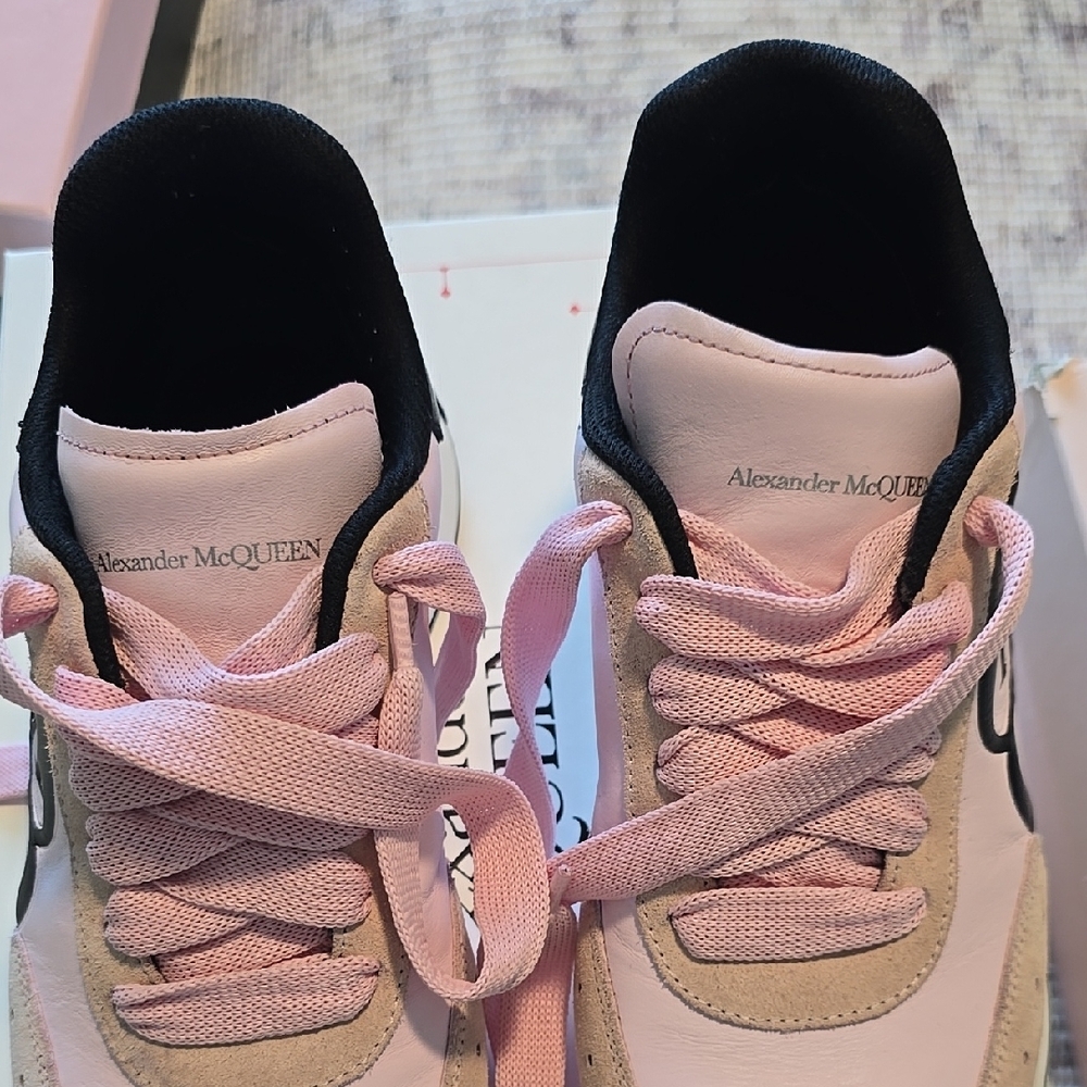 Alexander McQueen Pink and Black Sneakers with Leather Finish